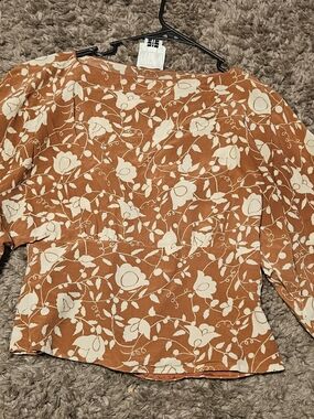 Anna Sui Rust and Cream Floral Peplum Blouse Size 6